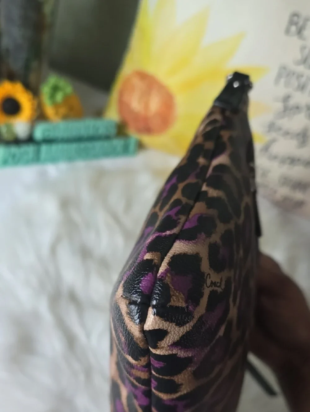 Coach OSCELOT Leopard Print Crossbody Purple, Tan And Black